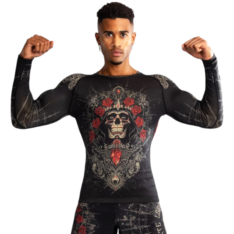 Santa Muerte 5.0 Langarm-Rashguard Tiefschwarz Gold